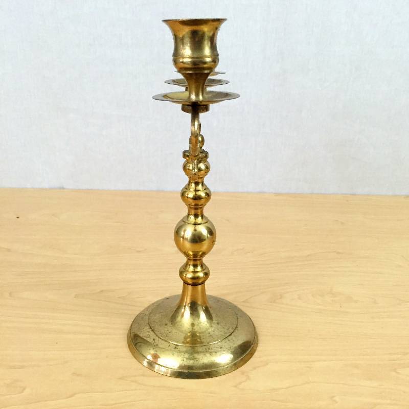 lot 8 image: Antique Old Vintage Brass Gothic Scroll Ornate 3 Light Candelabra Candle Holder