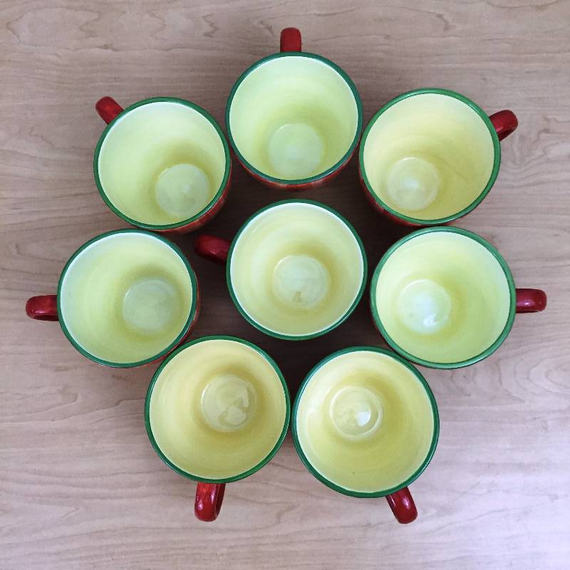 lot 16 image: 8 Pfaltzgraff Napoli Large Cafe Coffee or Soup Mugs Hand Painted Yellow w Flowers - EXCELLENT