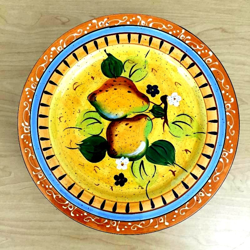 lot 19 image: 8 Strikingly Beautiful Hand Painted & Embossed Jay Import Tuscany Pears Fruit Dinner Plates - Excellent Like New
