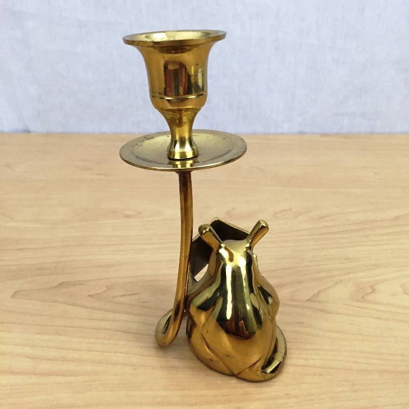 lot 20 image: Darling Vintage Shiny Brass Candlestick Taper Candle Holder Mouse Reading A Book - Excellent