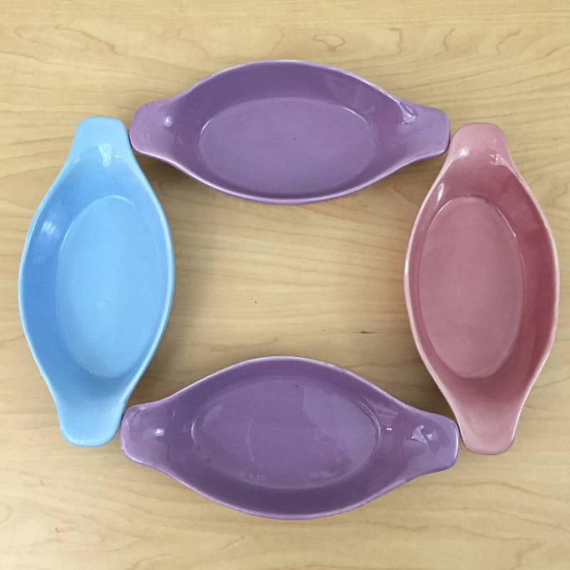 lot 14 image: 4 Pretty Le Creuset Style WCL Bubble & Brown Individual Pasta Bake Au Gratin Dishes Fiestaware Colors Ceramic Pottery
