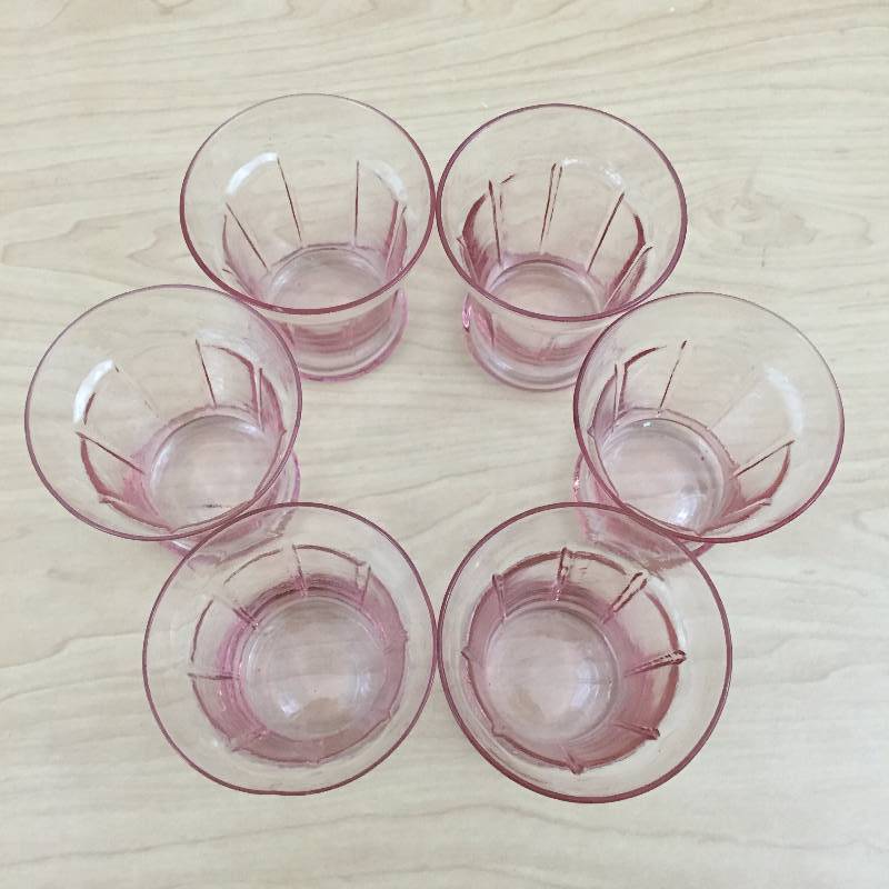 lot 56 image: Antique Awesomeness  6 Pink or Light Rose Colored Depression Juice Glasses No Chips - Look Great