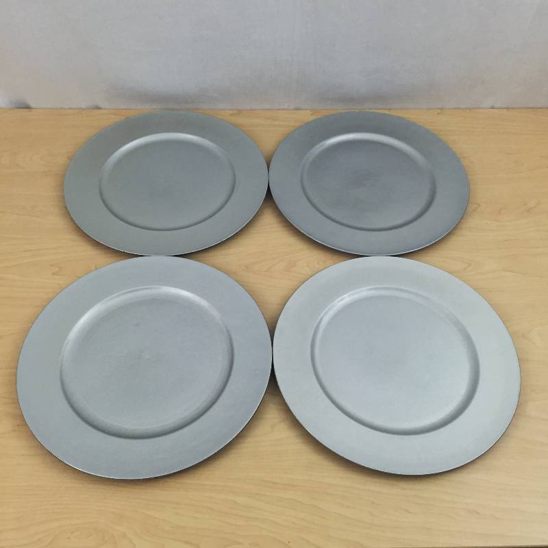 lot 63 image: 4 Large Target Silver Sparkly Plastic Charger Plates