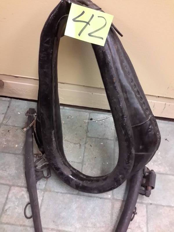 Black Leather Horse Collar and a pair of metal Hames