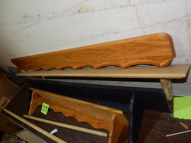4 Solid wood wall shelves.. 2 with poles..