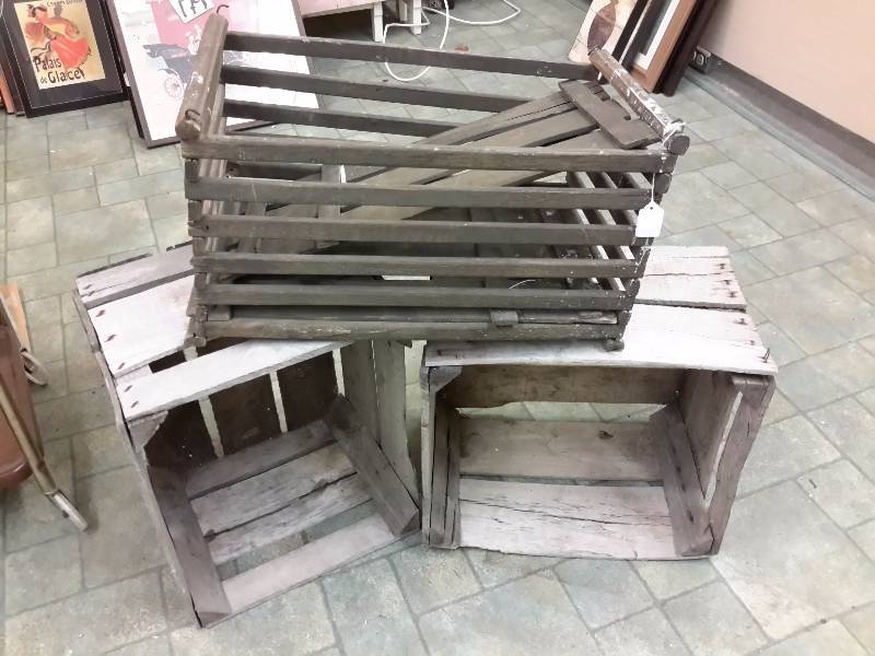 2, old wood crates, Slatted crate, wicker basket