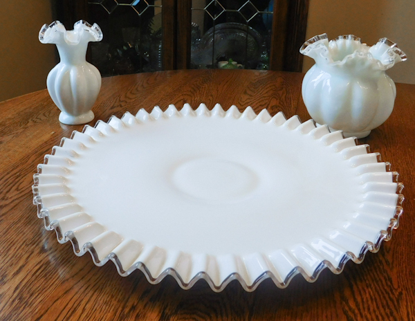 3 Fenton white glass clear ruffled edges items