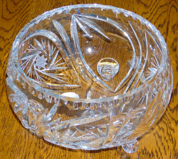 Bohemia cut crystal Czech Republic three legged bowl