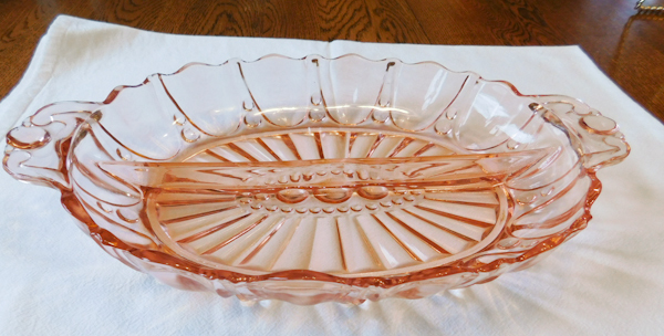 pink depression glass divided relish tray