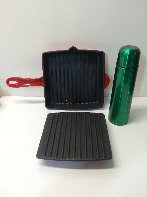 Cast Iron Grill Pan wPress and Thermos