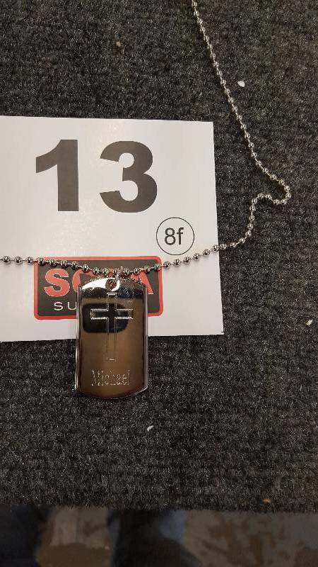 lot 13 image: Stainless Steel Large Personalized Cross Dog Tag