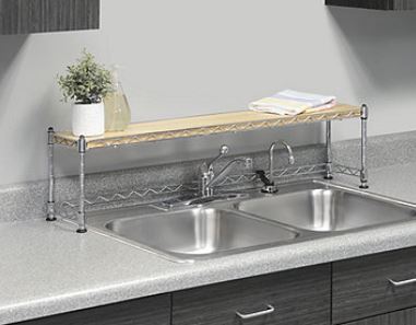 lot 37 image: alcove Chromed Metal and Birch Kitchen Shelf  Black