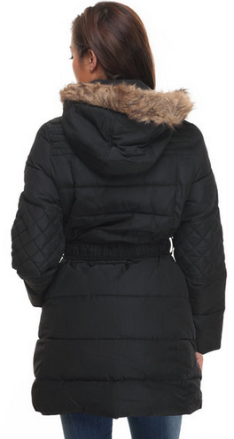 Rocawear belted knee length puffer coat - Black - Medium