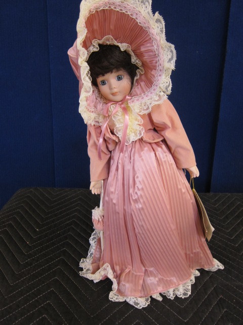 Porcelain Doll, Stand and Showcase