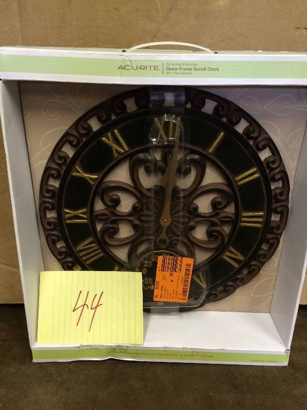 Acu Rite Open Frame Scroll Clock with Thermometer New