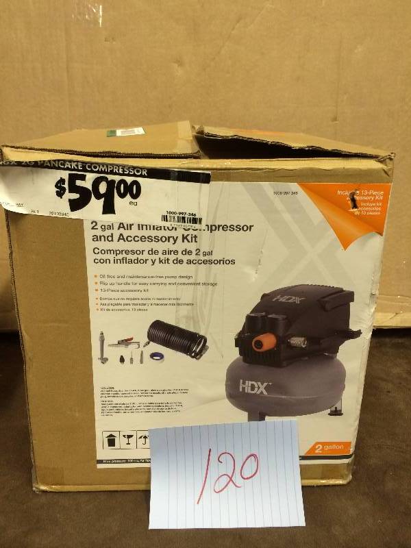 HDX 2 Gal Air Inflator Compressor and accesory Kit New