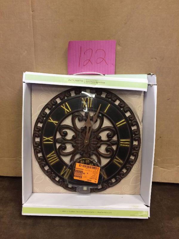 Acu Rite Open Frame Scroll Clock with Thermometer New