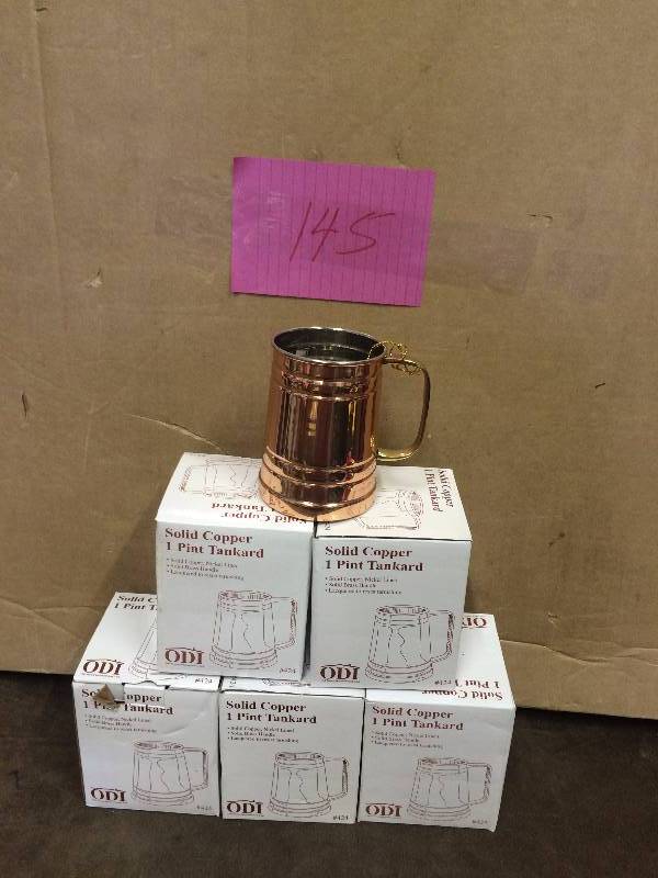 Lot of 5 Solid Copper 1 Pint Tankard New