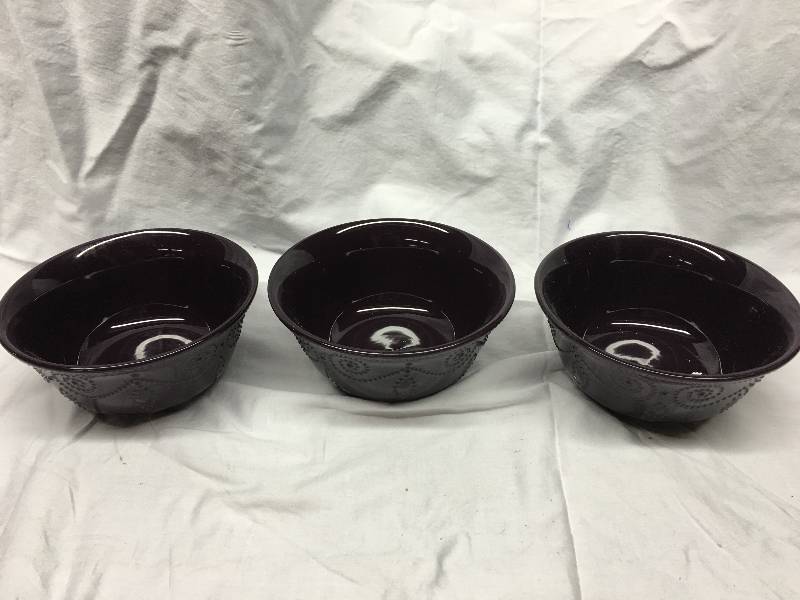 3 pc purple embroidered bowl set