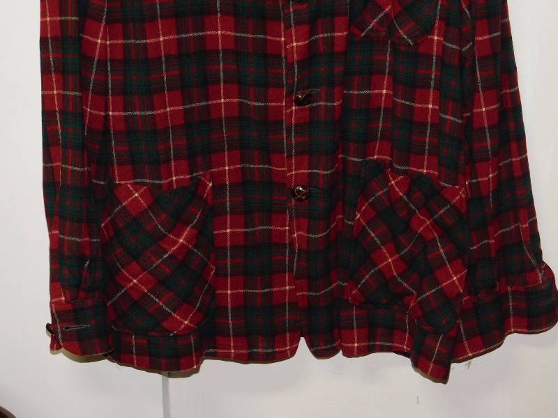 Pendleton red plaid mens jacket sz Lg leather buttons