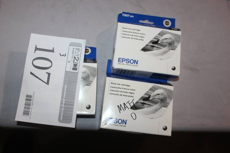 lot 107 image: Lot of (3) Epson Ink Print Cartridge T007 Black