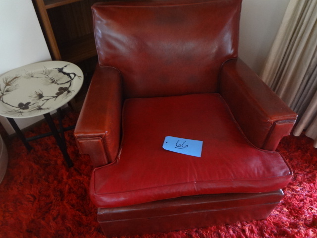 lot 66 image: Square Red Leather Chair