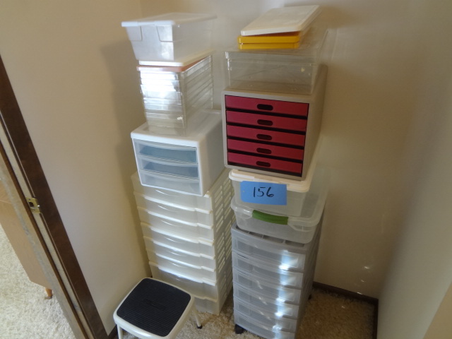 lot 156 image: Large Lot of Plastic cases, step stool
