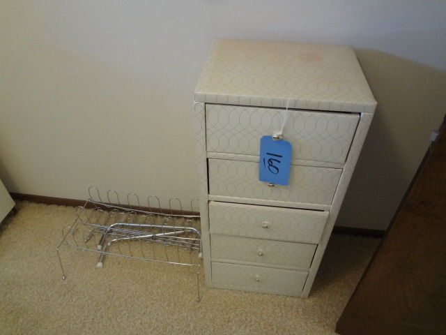 lot 160 image: Upholstered Chest, Shoe Racks