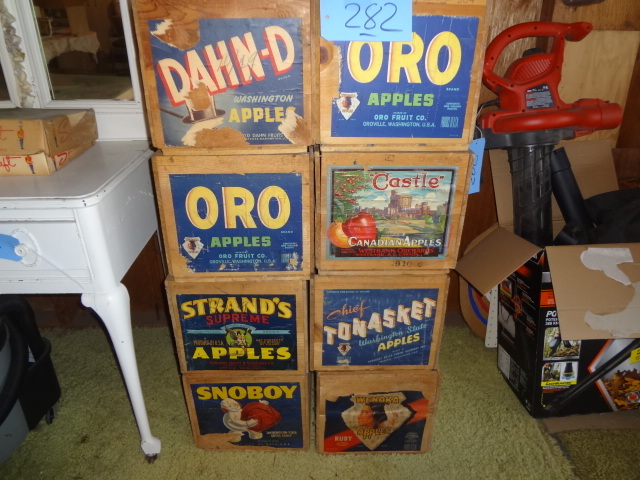 lot 282 image: 8 Colorful Wooden Apple Crates