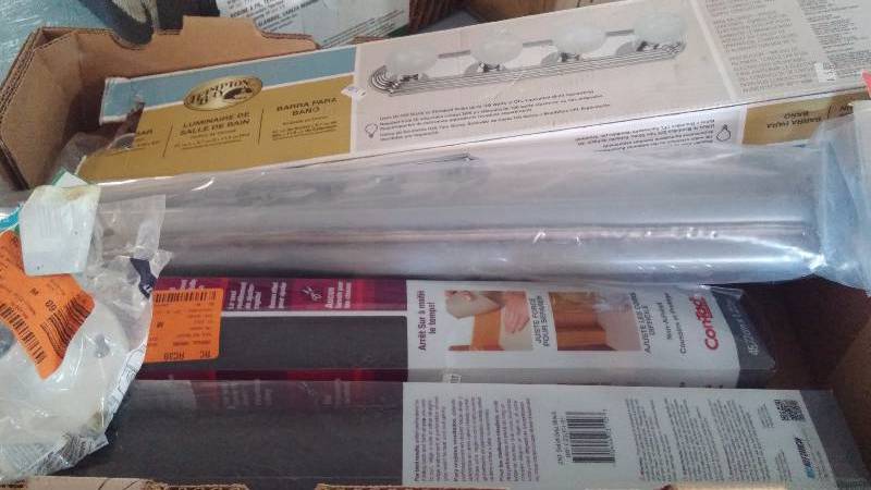vanity light, closet rod, and shelf liner