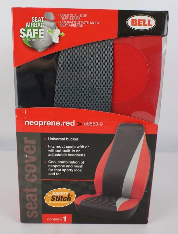 lot 340 image: Bell Automotive Red Neoprene Universal Bucket Seat Cover - Pair