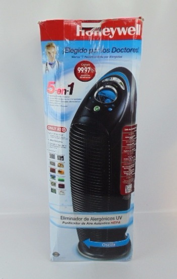lot 641 image: Honeywell 5-in-1 True HEPA Tower Air Purifier with UV Allergen Remover - Black
