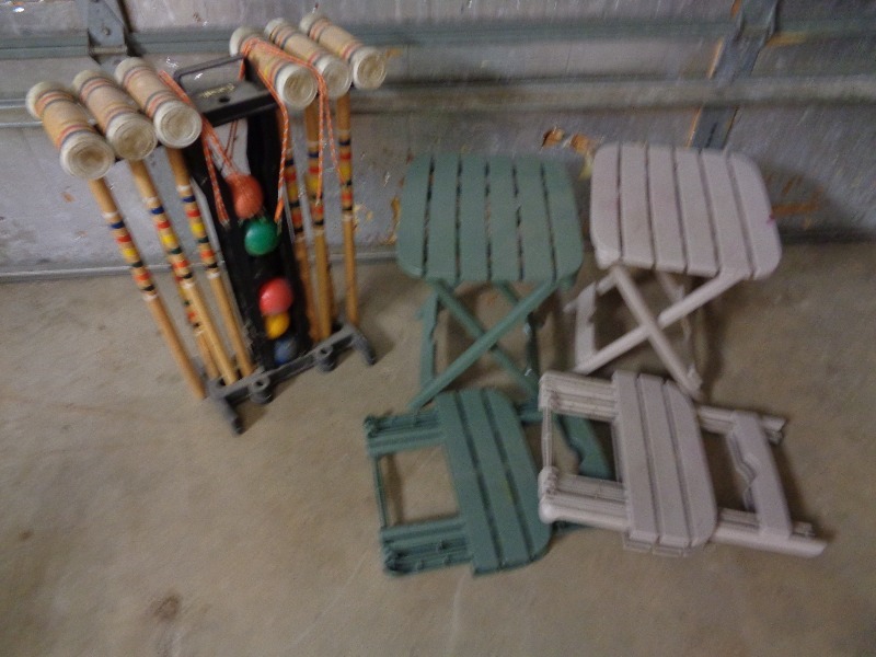 Croquet Set and 4 Folding Plastic Outdoor Tables