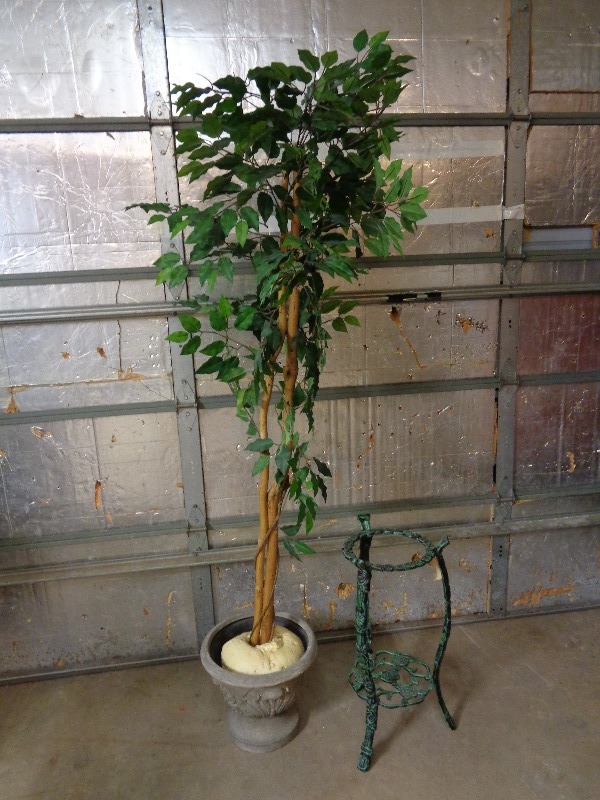 Faux Tree and Metal Plant Stand