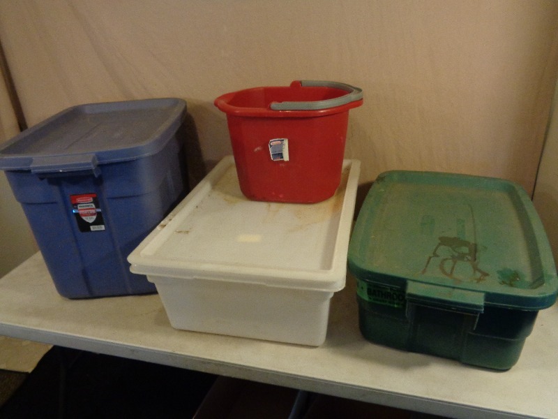 3 Totes with Lids and Bucket