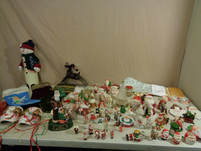 Stocking, Vintage Santas, Masks, People for Christmas Villages,  and More