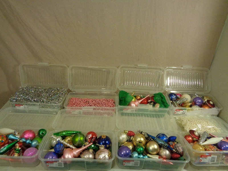8 Plastic Organizers Full of Christmas Ornaments  Decor