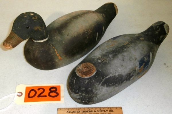 lot 28 image: Pair of Vintage Wooden Duck Decoys