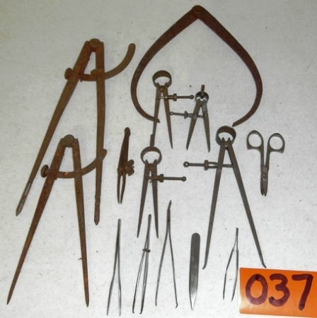 lot 37 image: Lot of Vintage Dividers, Tweezers, Layout Tools