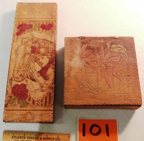 lot 101 image: Pair of Vintage Embossed Wood Boxes