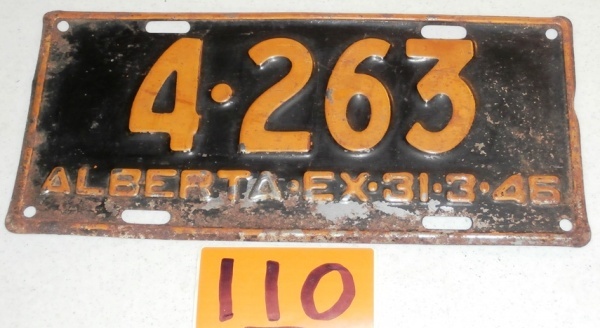 lot 110 image: Alberta, Canada 1946 License Plate