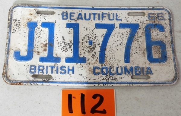 lot 112 image: British Columbia, Canada 1966 License Plate