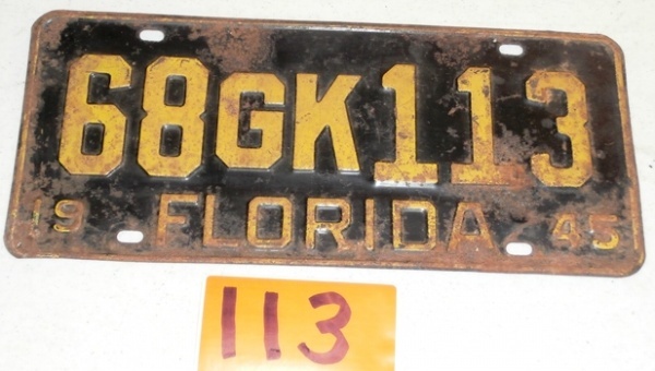 lot 113 image: Florida 1945 License Plate