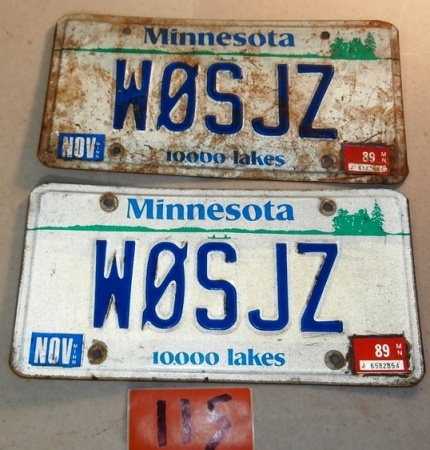 lot 115 image: Pair of Minnesota License Plate with Ham Radio Call Sign