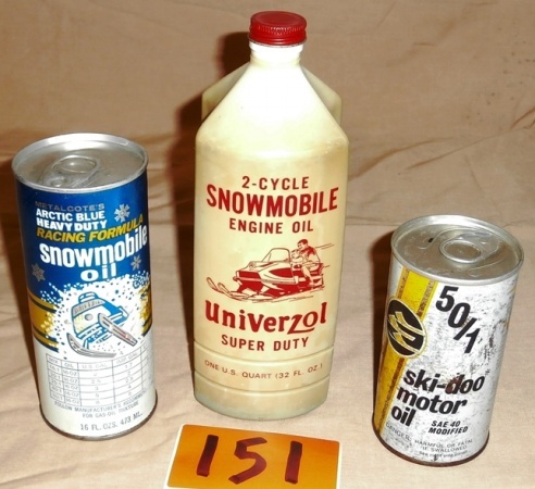 lot 151 image: 3 Vintage Snowmobile Oil Containers