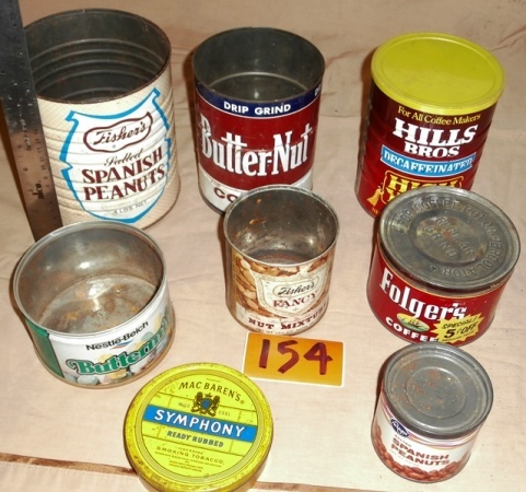 lot 154 image: 8 Vintage Tins, Coffee, Nuts, Mints and Tobacco