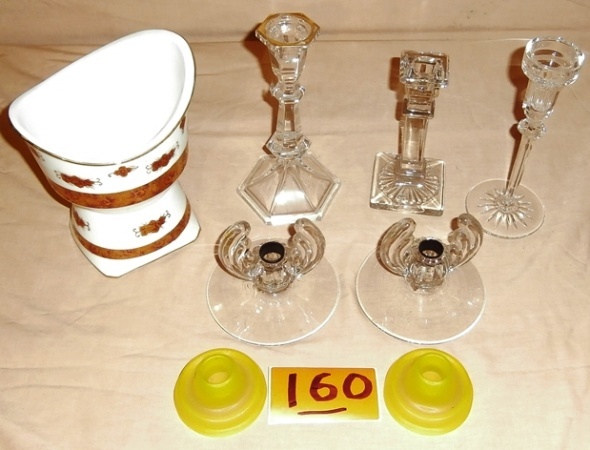 lot 160 image: Group of Candle Sticks and Oddball Ceramic Piece