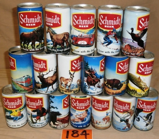 lot 184 image: 18 Vintage Schmidt Outdoors Scenes Been Cans