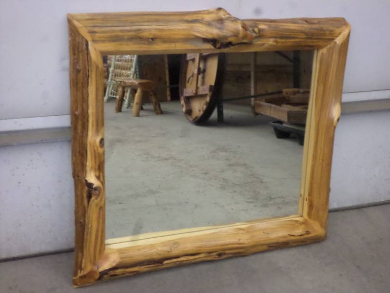 lot 9 image: Whalen Woods Handmade Log-Frame Mir...