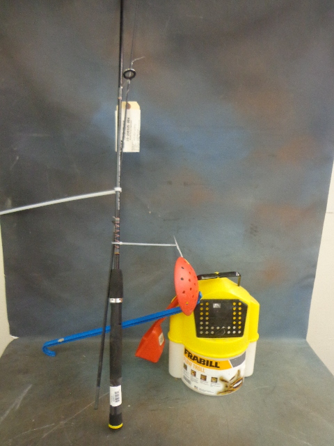 lot 100 image: Rhino Fishing Pole, minnow Bucket, Ice Scoop & Minnow Scoop